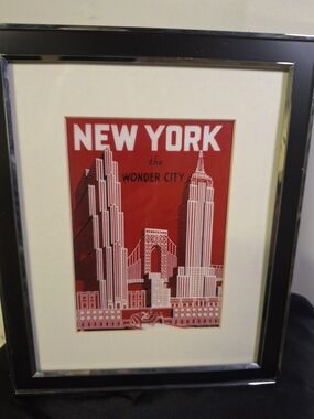 New York Wonder City Red Framed Wall Art 9" X 11"